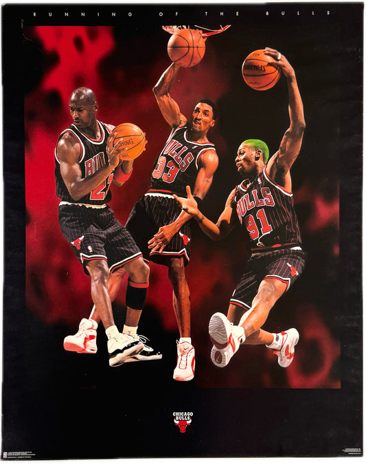 Original Vintage Chicago Bulls Poster - Running Of The Bulls, 1996