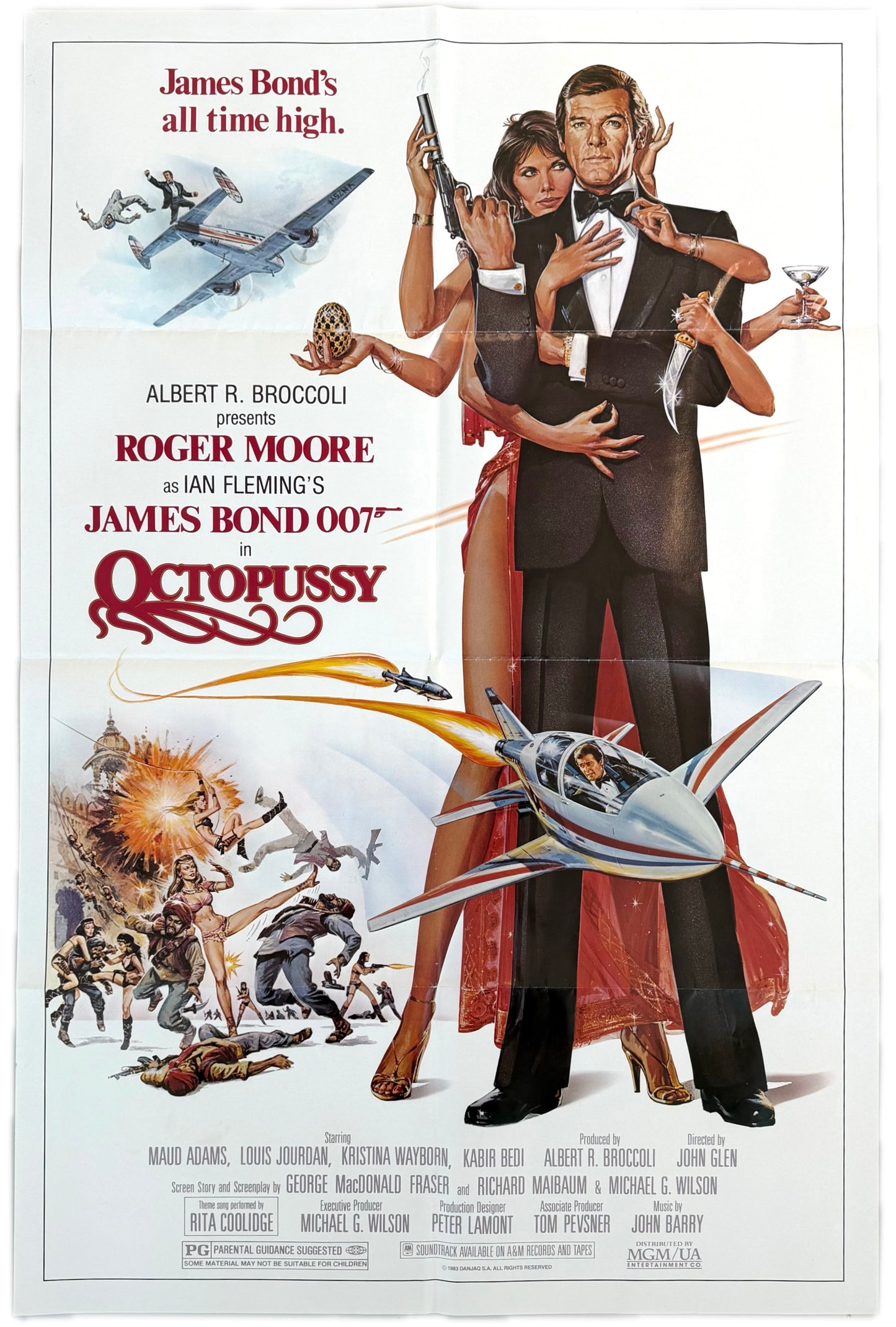 Original Vintage James Bond, Octopussy, One Sheet Film Movie Poster, 1983