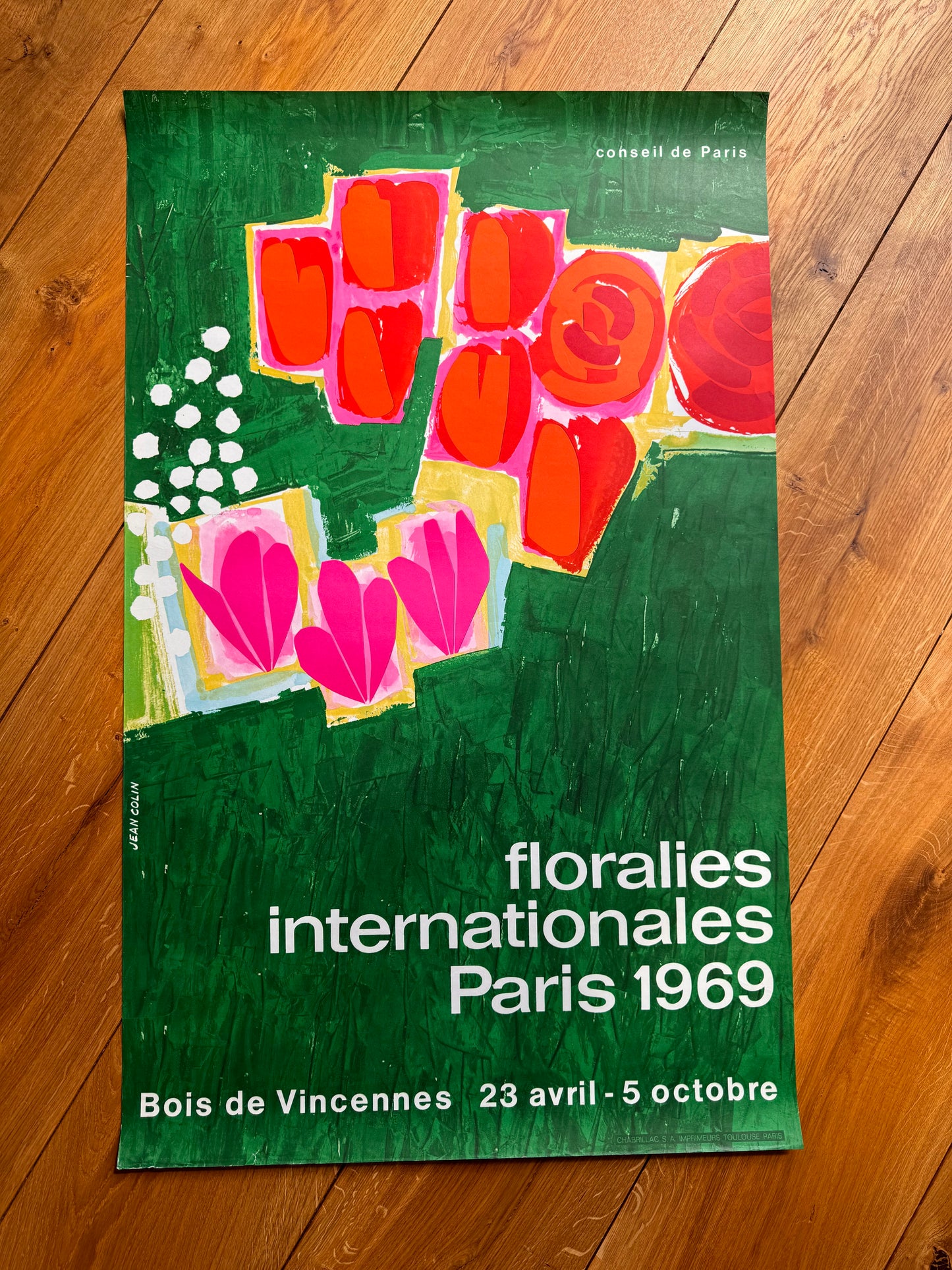 Framed Original Vintage Jean Colin Affiche - Floralies internationales Paris - 1969