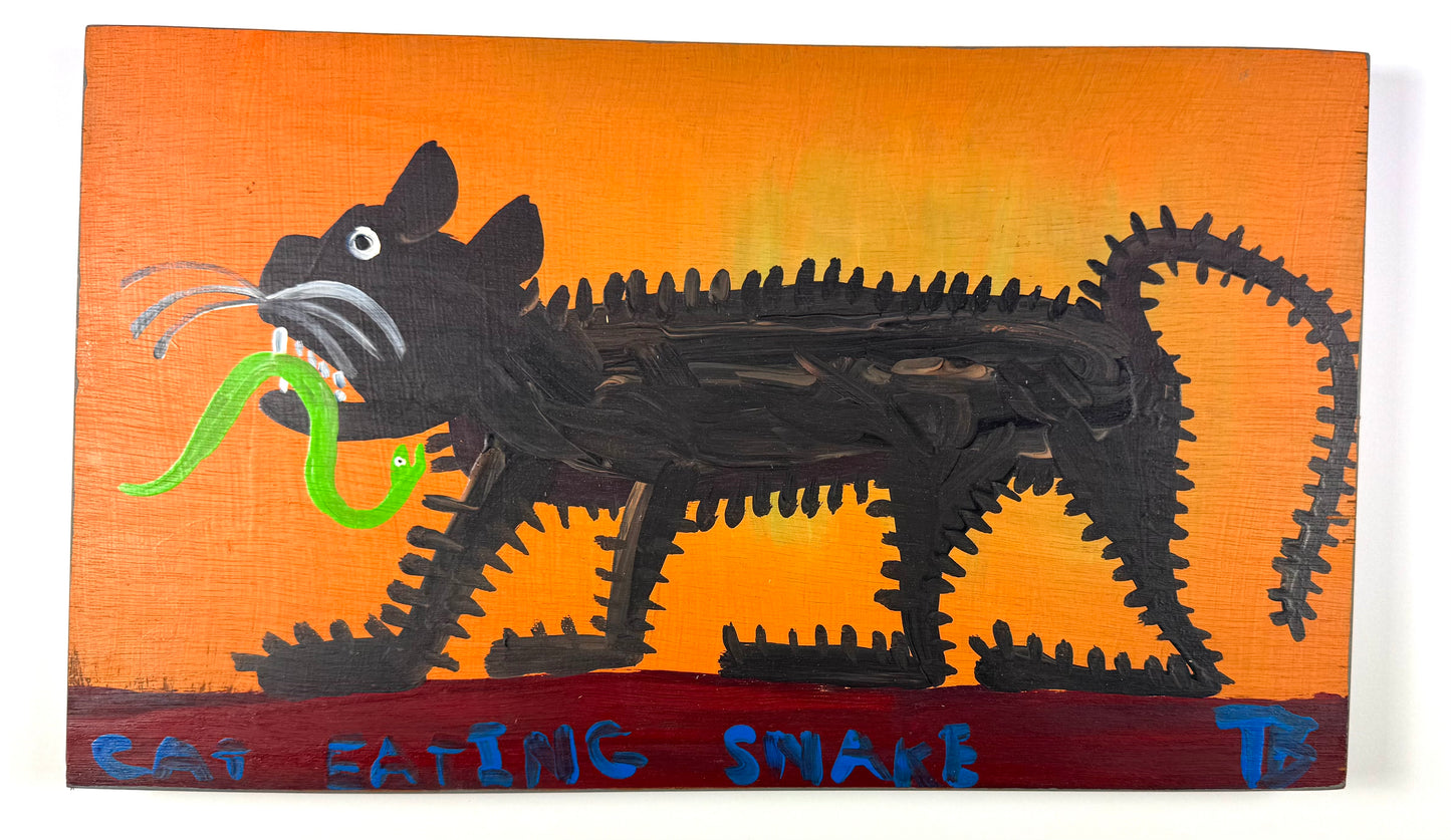 Tim Brown Painting - Cat Eating Snake, 1980s