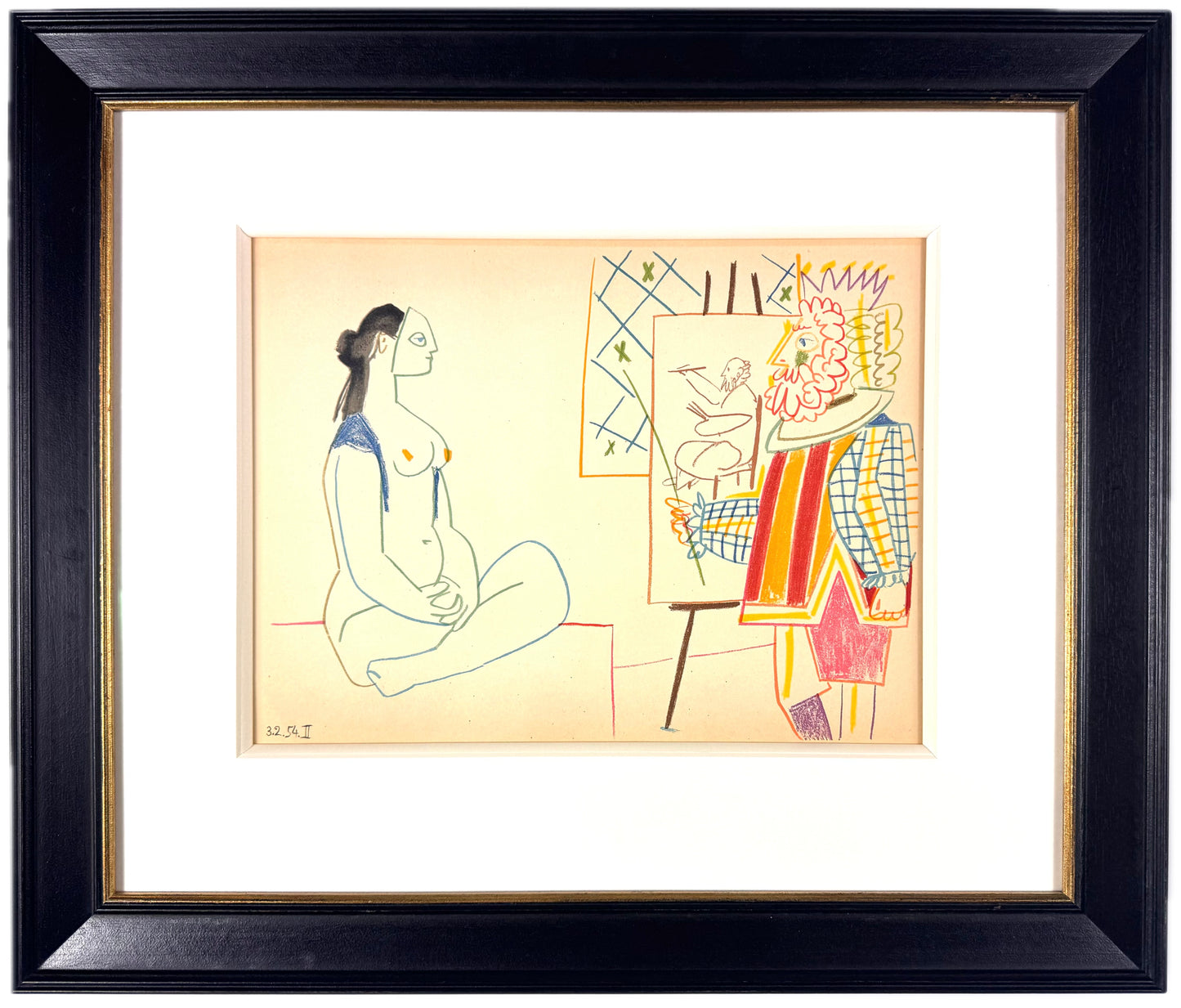 Framed Original Pablo Picasso Lithograph - Model & King, 1954