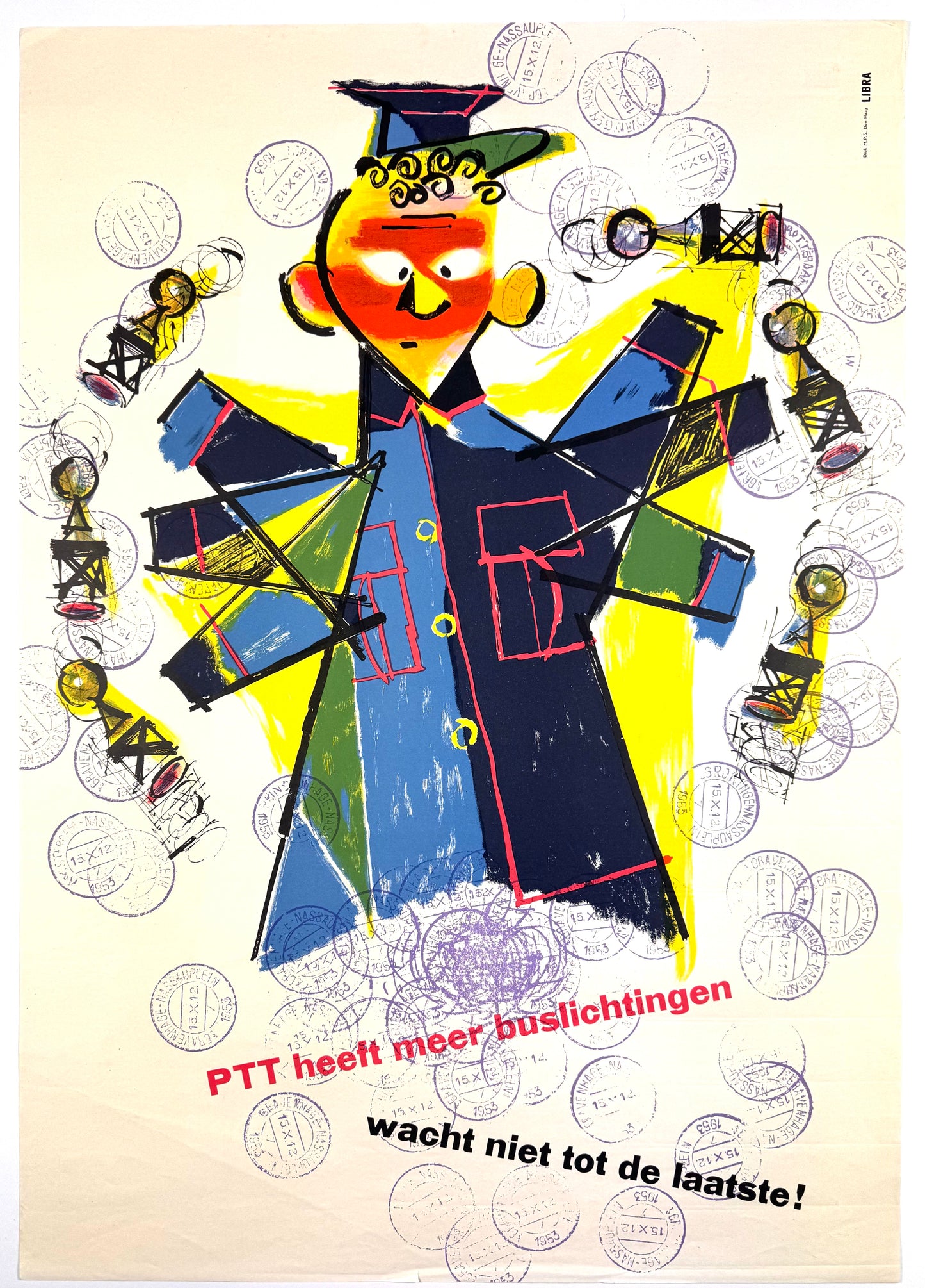 Original Vintage Nederlandse PTT Post Affiche, 1950s