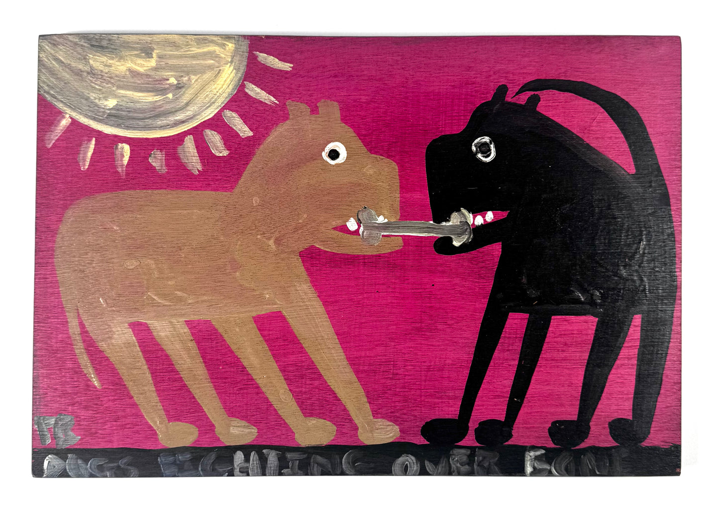 Tim Brown Painting - Dogs Fighting Over Bone, 1980s