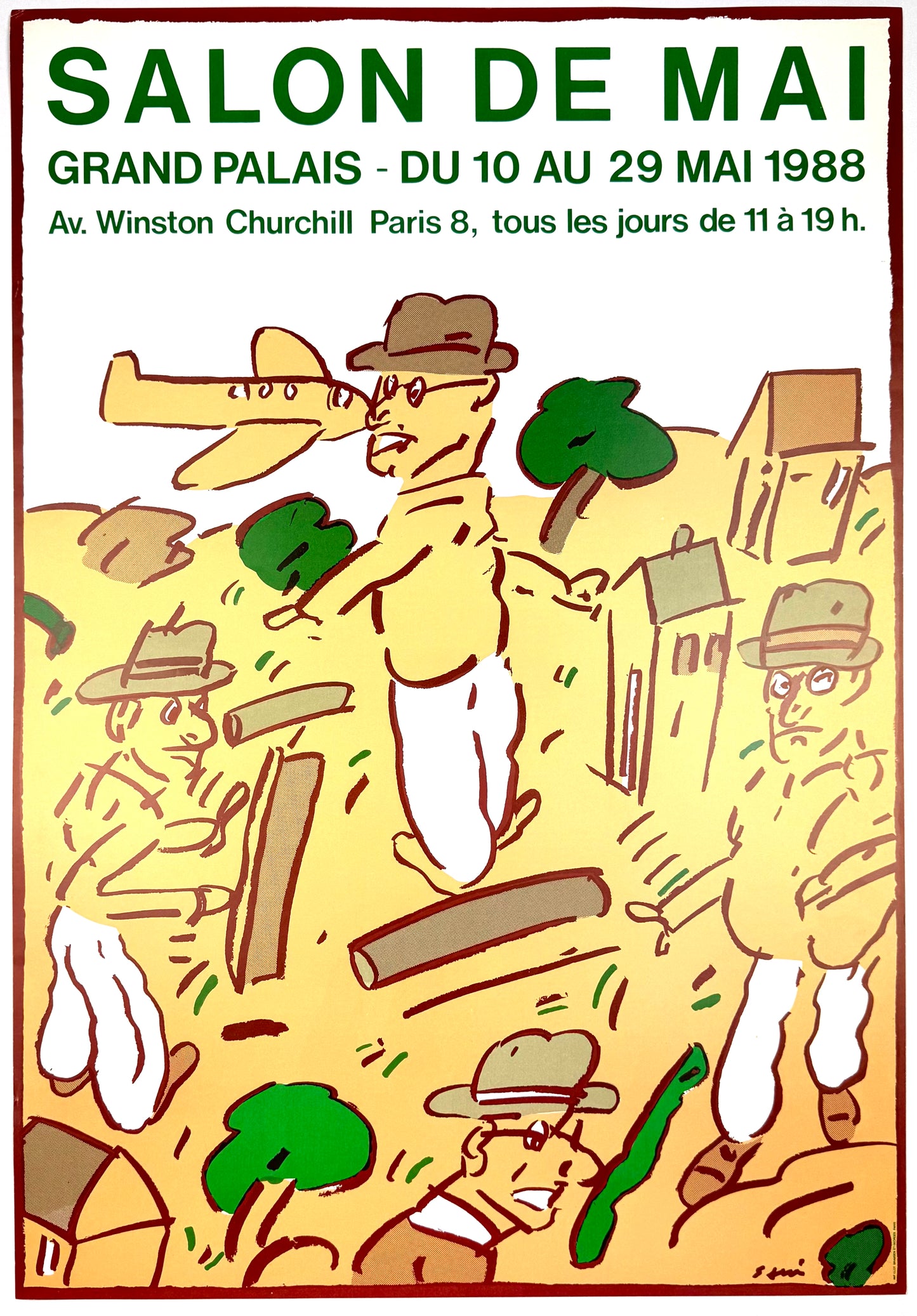 Original Antonio Seguí Poster - Men with hats, 1988