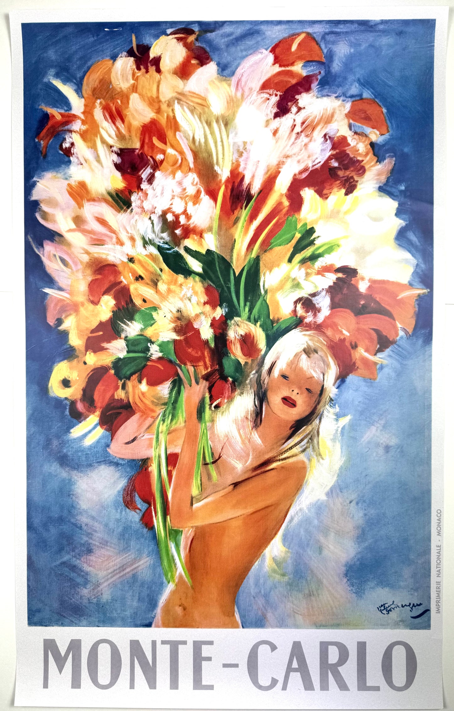 Vintage Jean Gabriel Domergue Monte Carlo Poster / Affiche, 1970