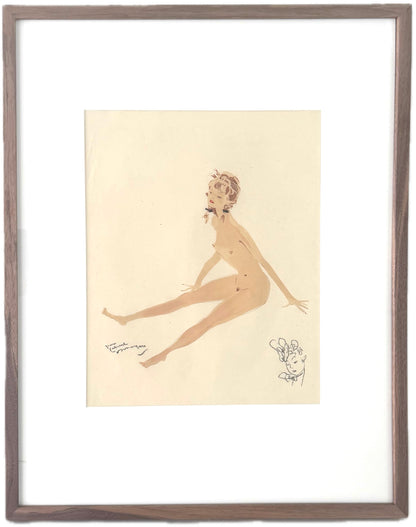 Framed Original Jean-Gabriel Domergue Lithograph, 1956