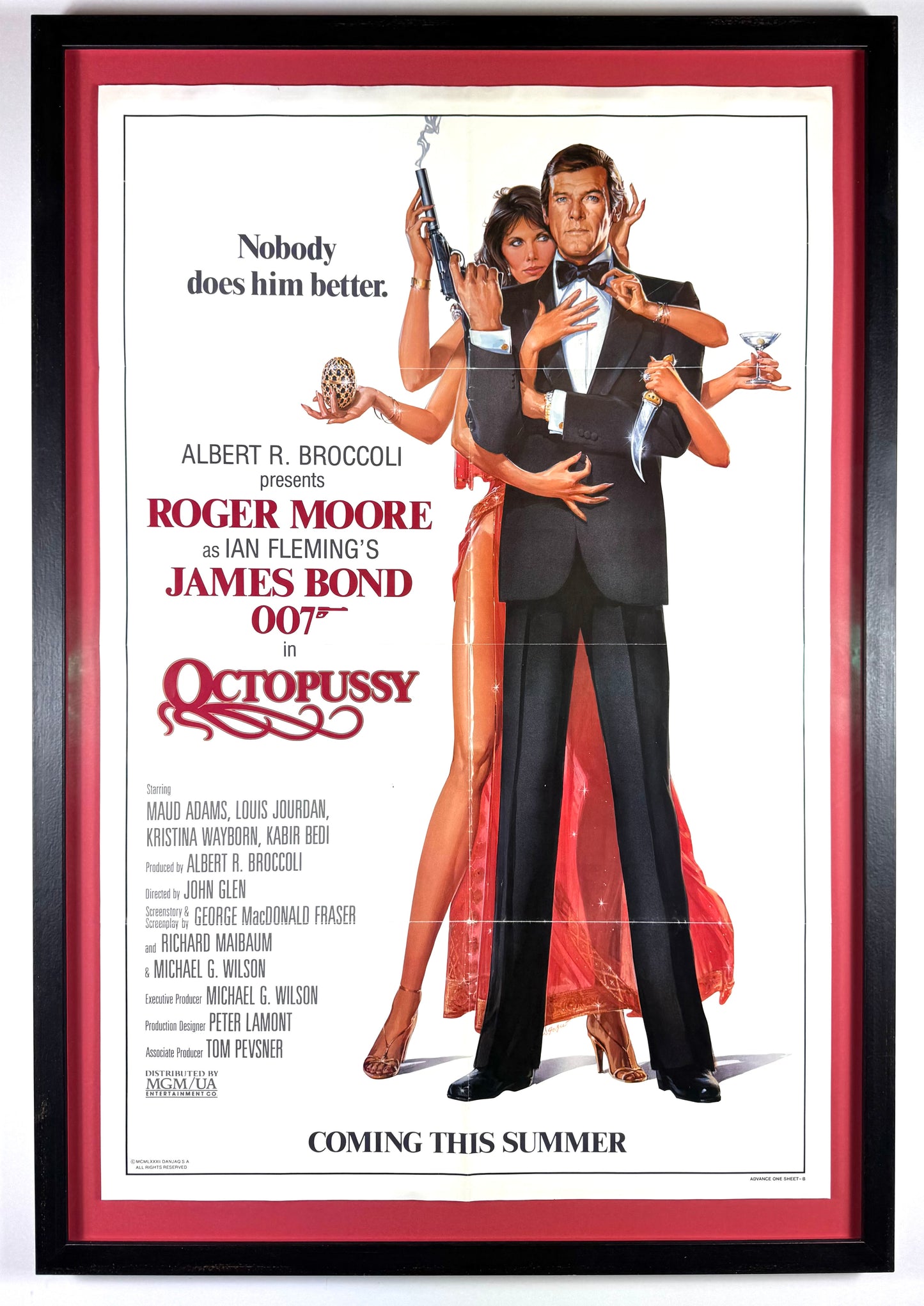 Framed Original Vintage James Bond 007 - Octopussy - One Sheet Film Movie Poster, 1983