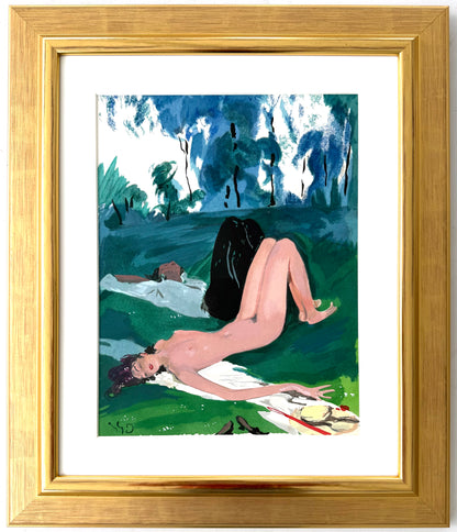 Framed Original Jean Gabriel Domergue Lithograph, 1960