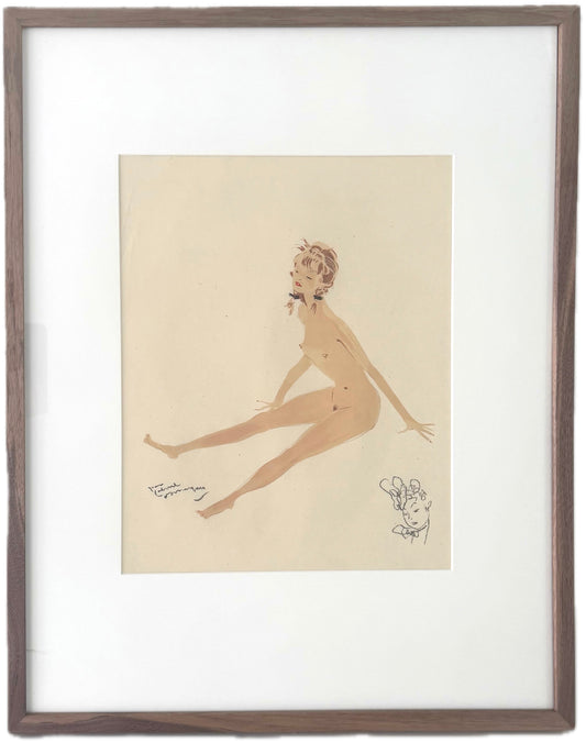Framed Original Jean-Gabriel Domergue Lithograph, 1956