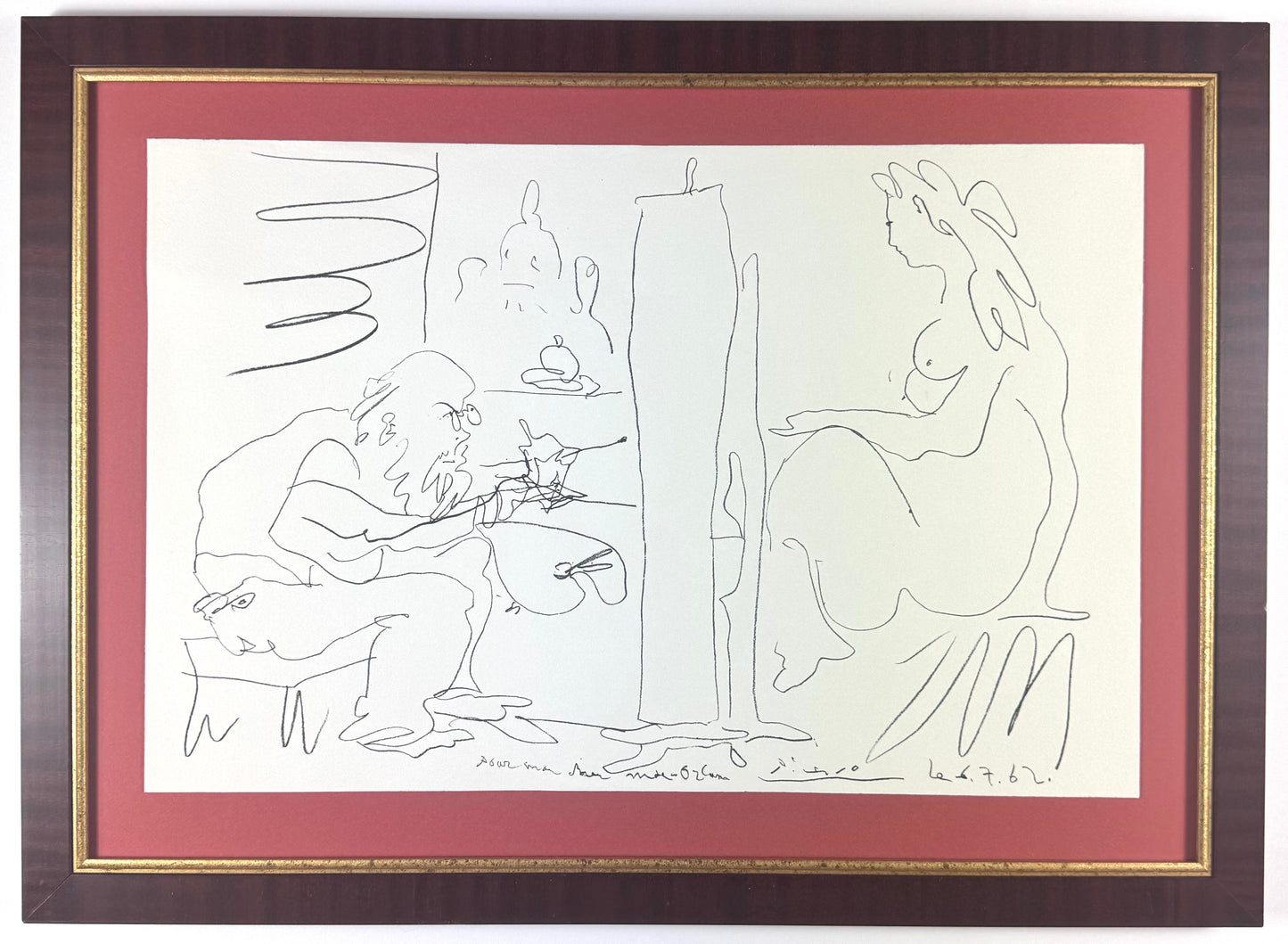 Framed Original Pablo Picasso Lithograph - Le peintre et son modèle, 1962