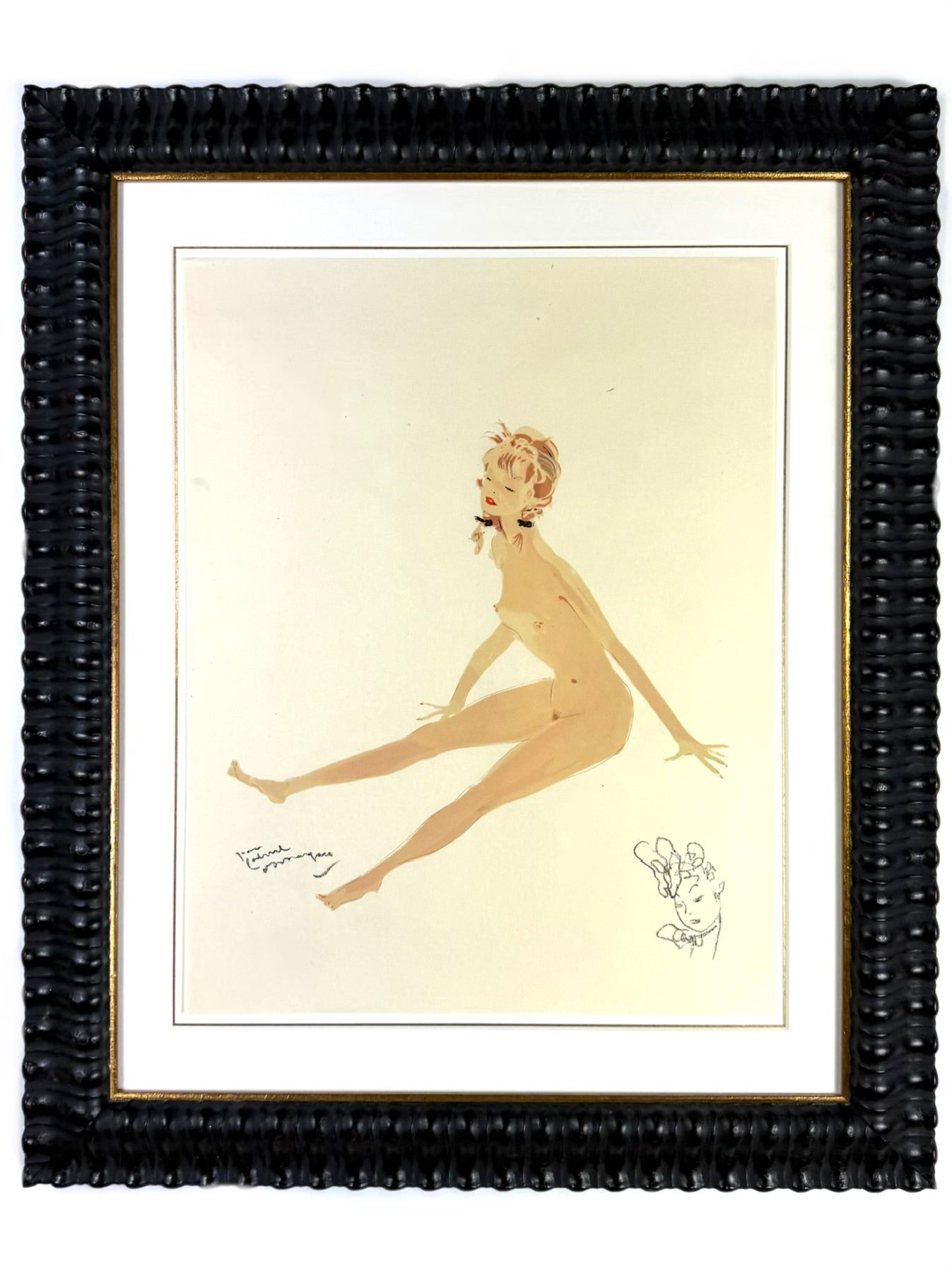Framed Original Jean-Gabriel Domergue Lithograph, 1956