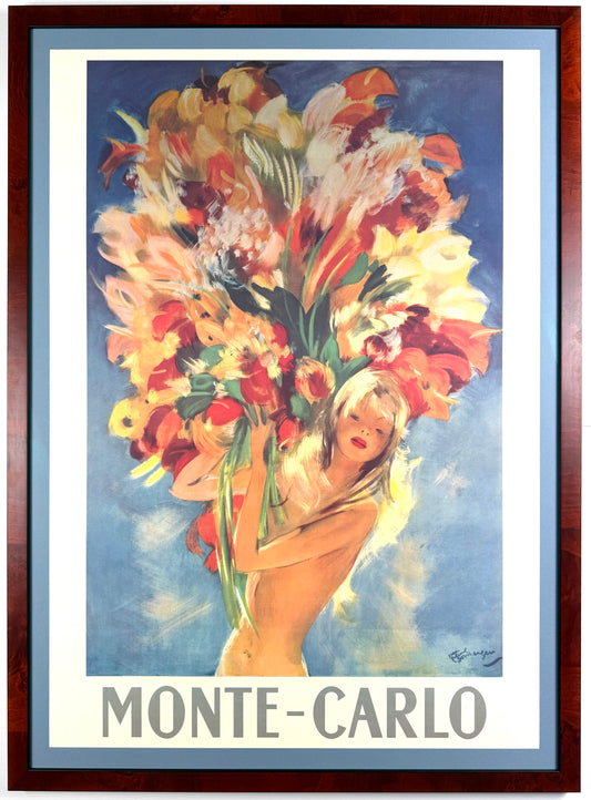 Framed Vintage Jean Gabriel Domergue Monte Carlo Poster / Affiche, 1970