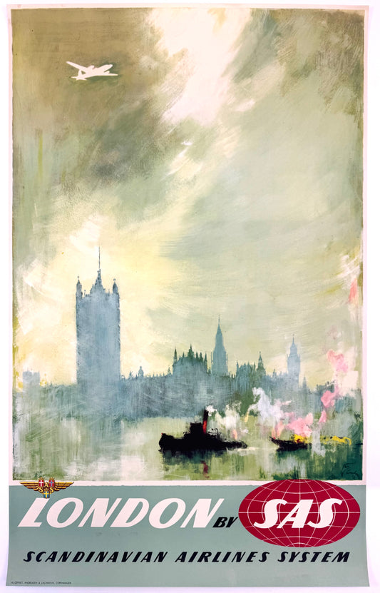 Original Vintage Otto Nielsen SAS Travel Poster – London, 1950