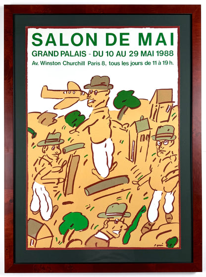 Framed Original Antonio Seguí Poster - Men with hats, 1988