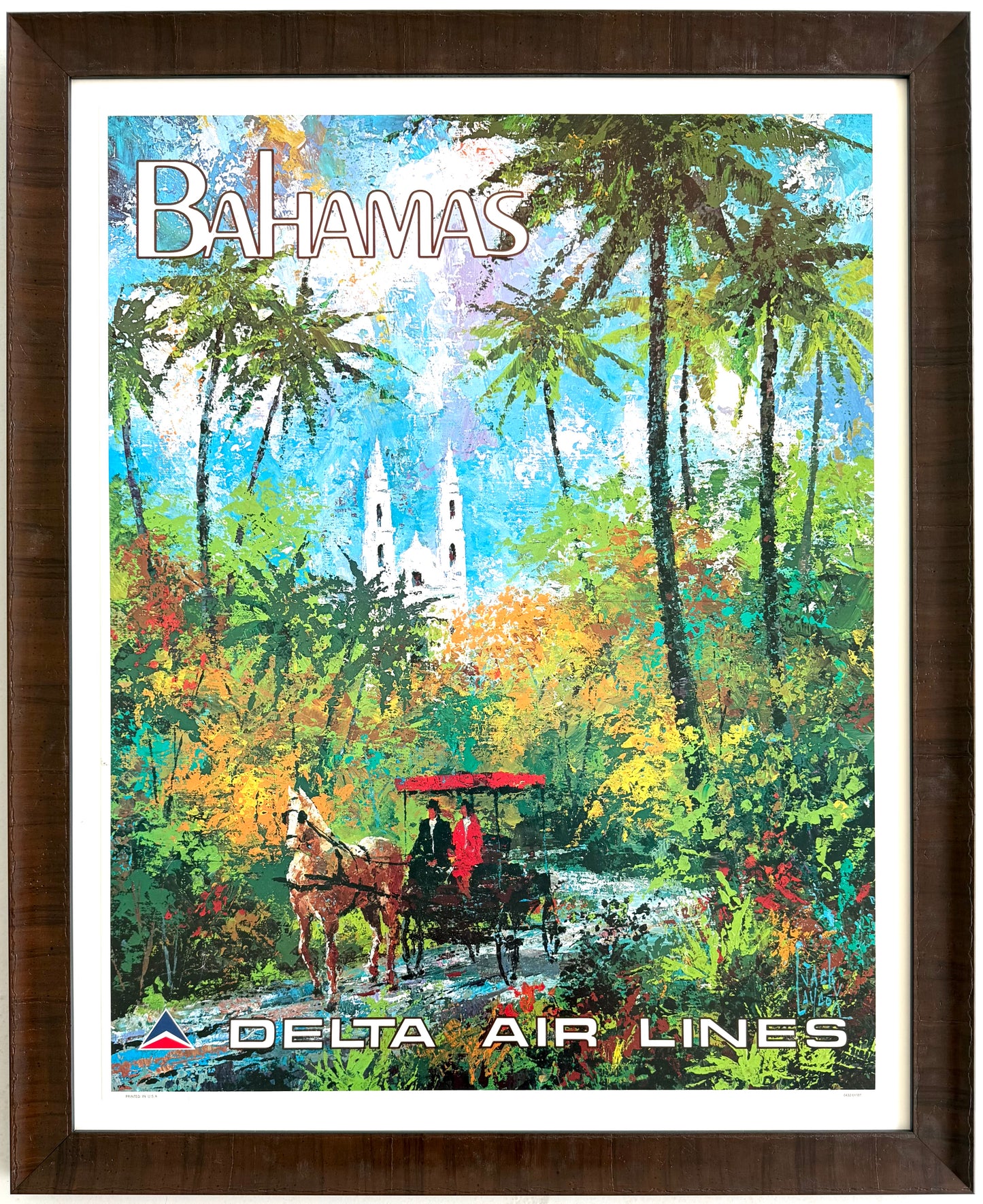Framed Original Vintage Delta Air Lines Bahamas Poster, 1970