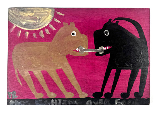 Tim Brown Painting - Dogs Fighting Over Bone, 1980s